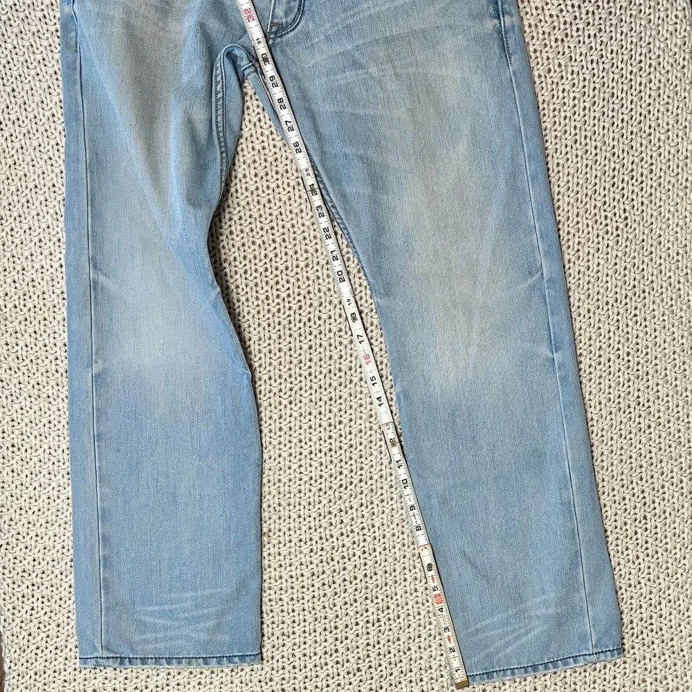 Levi's 514 Slim Straight‎ Jeans Mens 34x30 Light Blue Leather Patch